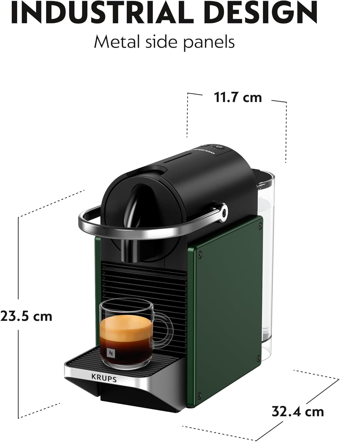Nespresso Pixie Coffee Pod Machine Bundle by Krups, includes Milk Frother, Caramello Pods and Arpeggio Pods, XN3063G2, Dark Green