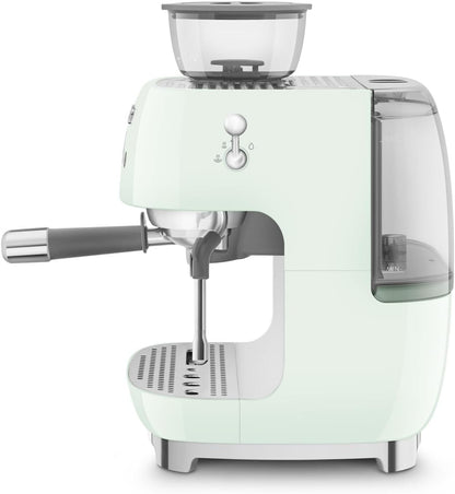 Smeg EGF03PGUK Espresso Coffee Machine with Grinder, 20 Bar Pump, 2.4L, 1650W, Pastel Green