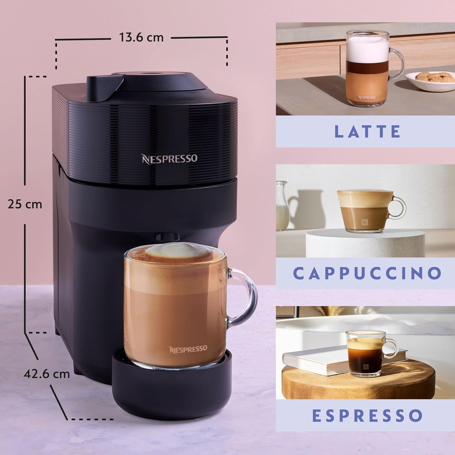 Nespresso Vertuo Pop Barista Coffee Machine Bundle by De'Longhi, Compact Footprint, Starter Kit Includes Coffee Capsules, Mugs, Milk Frother And Spoons, ENV90.B+Caps
